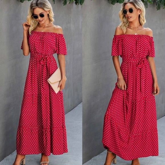 Polka dot off shoulder maxi dress LAST PACK - Picture 2 of 3